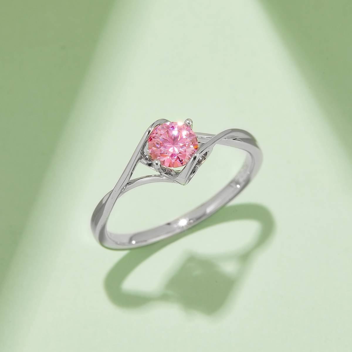Twisted Arm Angel Kiss S925 Silver Plated Platinum Moissanite Women's Ring 50 Points D-Class